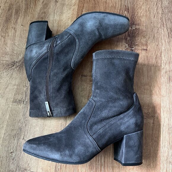 Aquatalia Suede Heeled Ankle Bootie Womens Sz 7 M Gray Leather Zip Italy Neutral - Picture 3 of 12